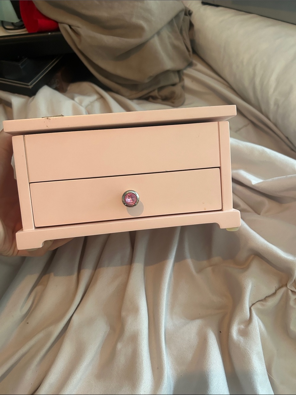 Pink Jewelry Box with Crystal Knob - Elegant Storage